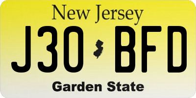 NJ license plate J30BFD