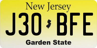 NJ license plate J30BFE