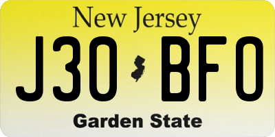 NJ license plate J30BFO