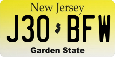 NJ license plate J30BFW