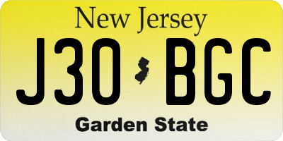 NJ license plate J30BGC