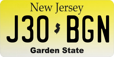 NJ license plate J30BGN