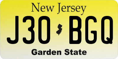 NJ license plate J30BGQ