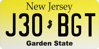 NJ license plate J30BGT