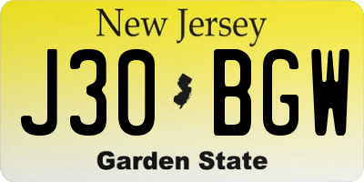 NJ license plate J30BGW