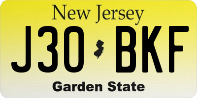 NJ license plate J30BKF