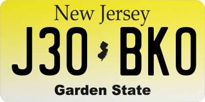 NJ license plate J30BKO