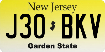 NJ license plate J30BKV
