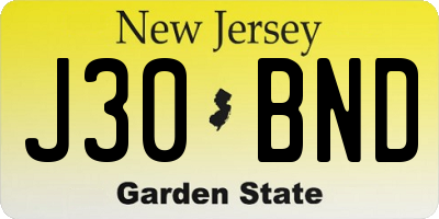 NJ license plate J30BND