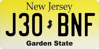NJ license plate J30BNF