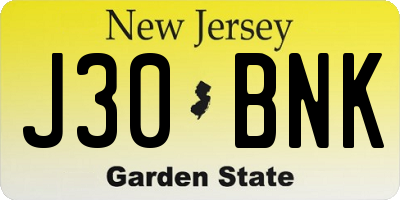 NJ license plate J30BNK