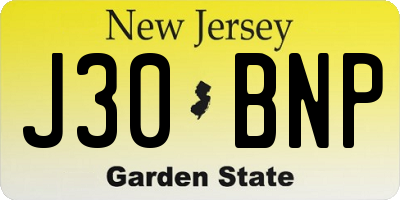 NJ license plate J30BNP
