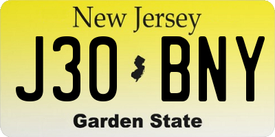 NJ license plate J30BNY