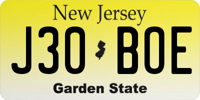NJ license plate J30BOE