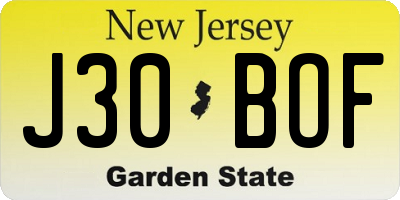 NJ license plate J30BOF
