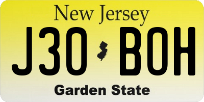 NJ license plate J30BOH