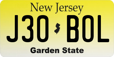 NJ license plate J30BOL