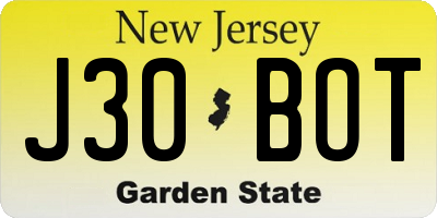 NJ license plate J30BOT