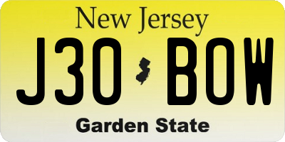 NJ license plate J30BOW