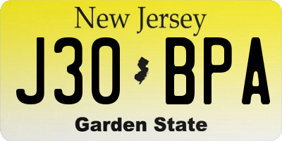 NJ license plate J30BPA