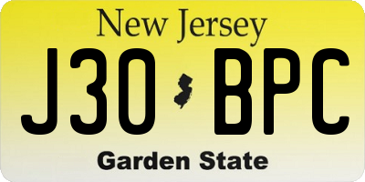 NJ license plate J30BPC