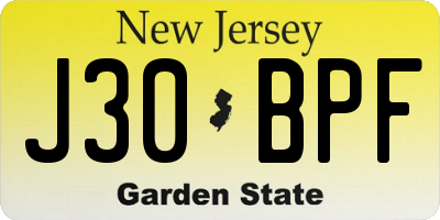 NJ license plate J30BPF