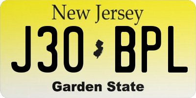 NJ license plate J30BPL