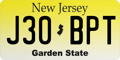 NJ license plate J30BPT