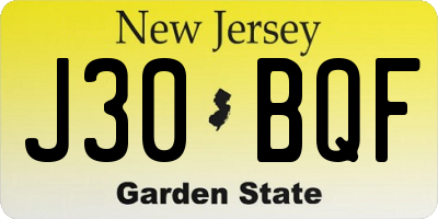 NJ license plate J30BQF