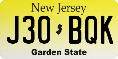 NJ license plate J30BQK