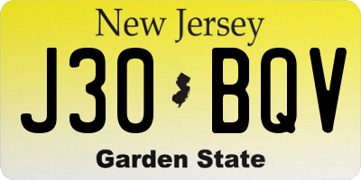 NJ license plate J30BQV