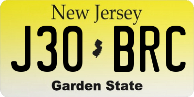 NJ license plate J30BRC