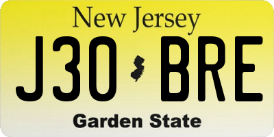 NJ license plate J30BRE