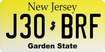 NJ license plate J30BRF