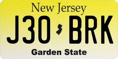 NJ license plate J30BRK