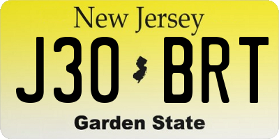 NJ license plate J30BRT