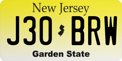 NJ license plate J30BRW