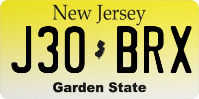 NJ license plate J30BRX