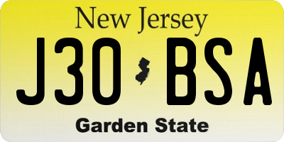 NJ license plate J30BSA