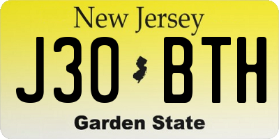 NJ license plate J30BTH