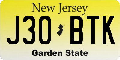 NJ license plate J30BTK