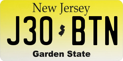 NJ license plate J30BTN