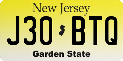 NJ license plate J30BTQ