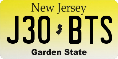 NJ license plate J30BTS