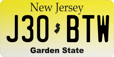 NJ license plate J30BTW