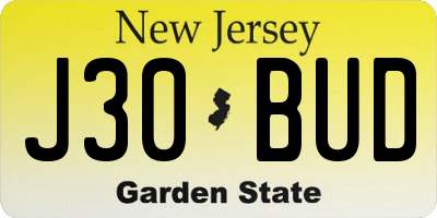 NJ license plate J30BUD