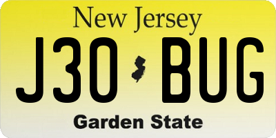 NJ license plate J30BUG