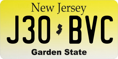 NJ license plate J30BVC