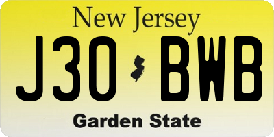 NJ license plate J30BWB