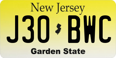 NJ license plate J30BWC